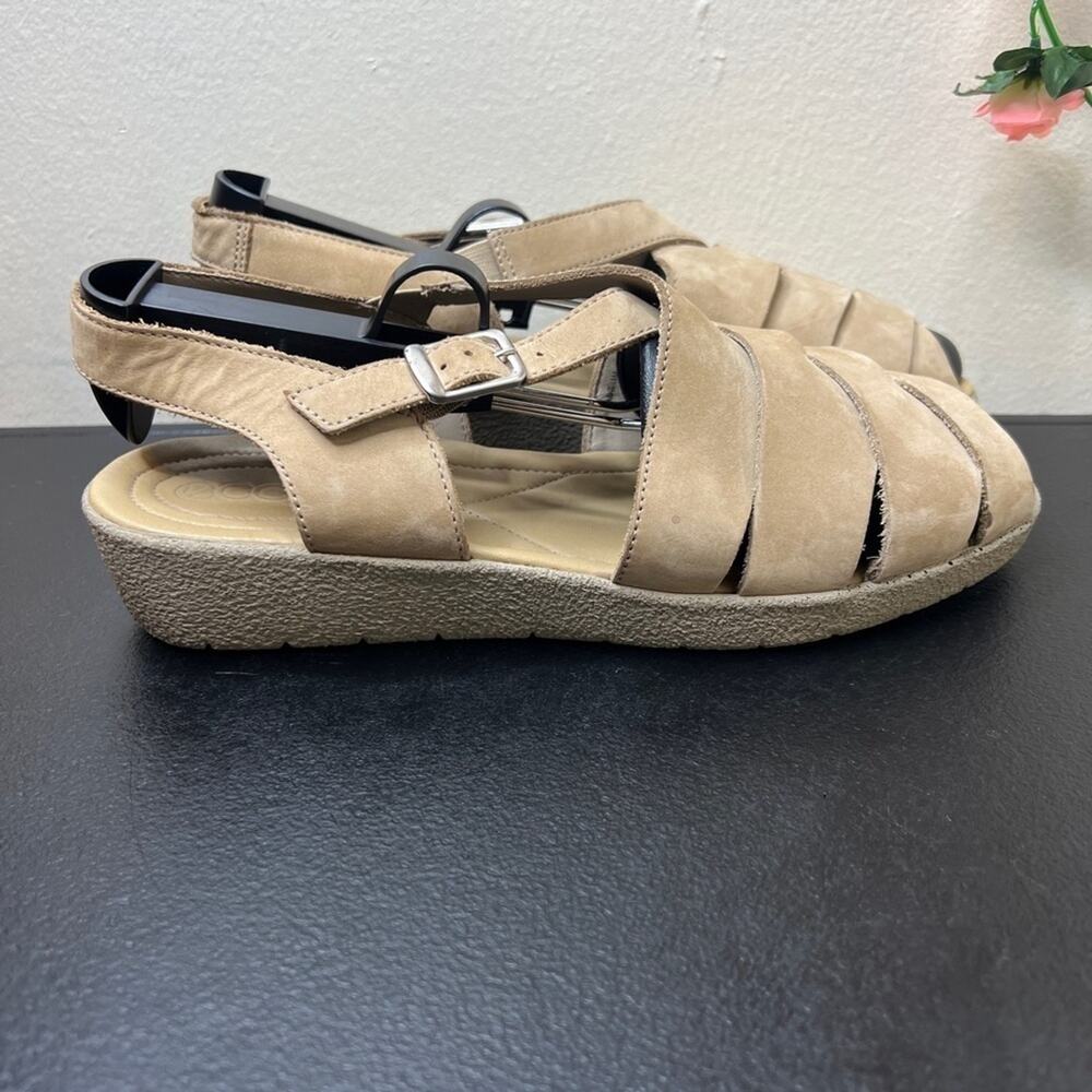 ECCO Women’s Fisherman Wedge Sandals Leather Cream Tan Size 10 10.5 Comfort